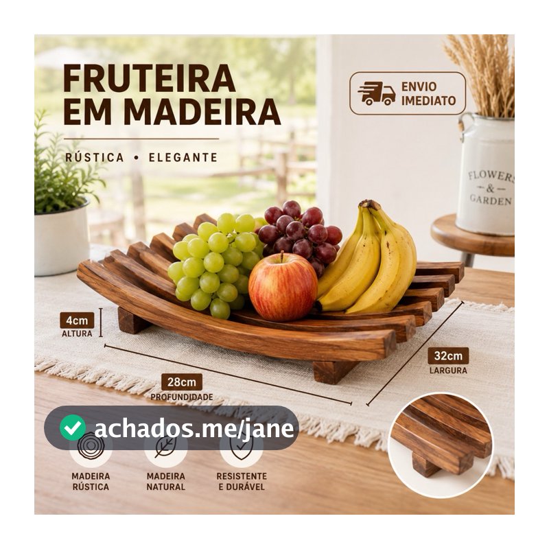 Fruteira De Madeira Rústica 32x28 Centro de Mesa Madeira Pinos Cesta de Frutas ou Porta Pratos
