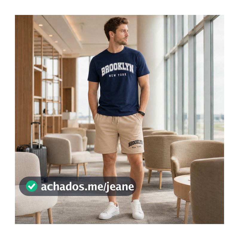 Kit Camiseta Masculina Algodão e Short Masculino Moletom + Relógio