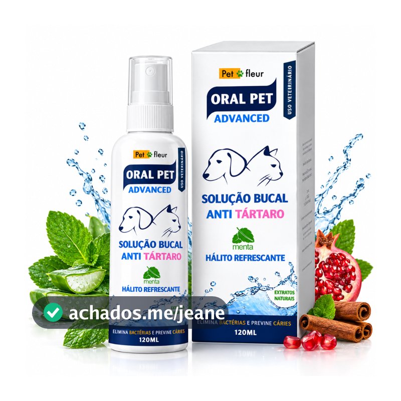 Spray Mau Hálito e Anti Tártaro Higiene Dental  Bucal Cas e Gatos Petfleur 120ml