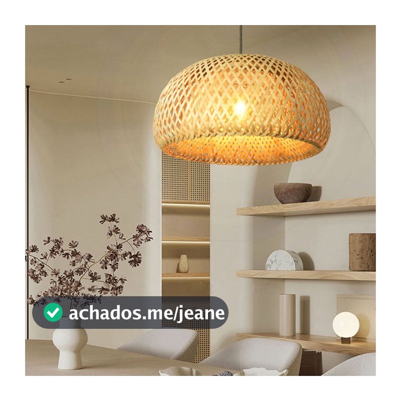 Luminária de Teto Lustre Pendente Bambu Luzza Iluminação Quarto Sala Área Festa Rústico