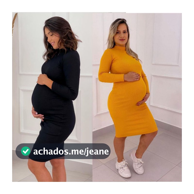 Vestido Ribana para Grávida Gola Alta Manga Longa