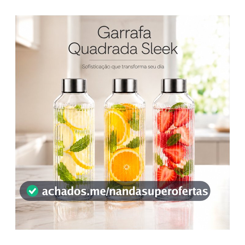 Garrafa Vidro Sleek Tampa Hermética Inox 1 Litro Geladeira Suco Água Leite Elegante