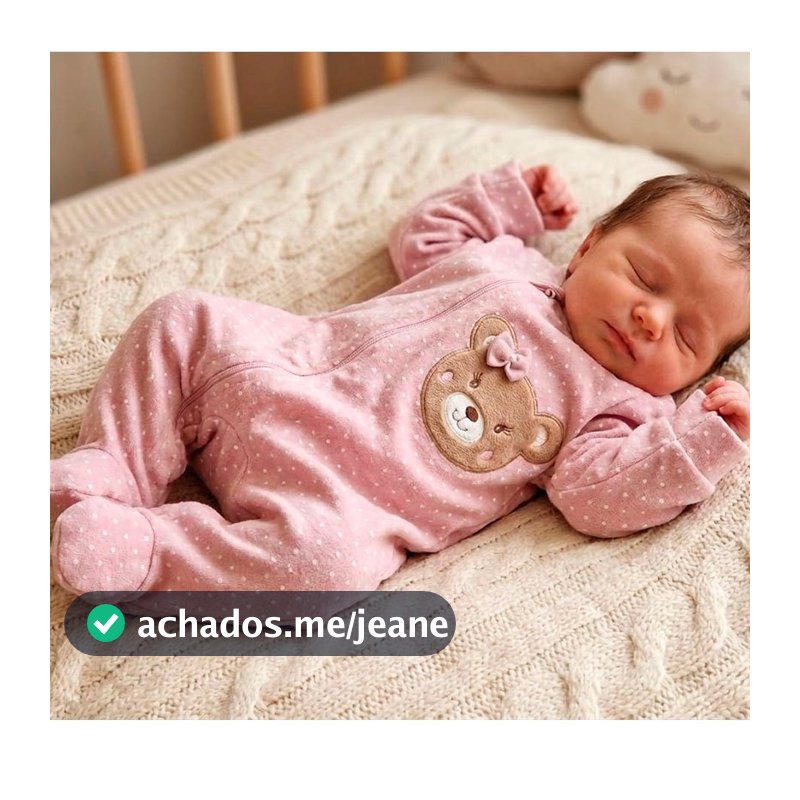 Roupa Bebê Menina Macacão Longo Ziper Malha Kids Ursinha Poá Rosê/Bege/Listrada
