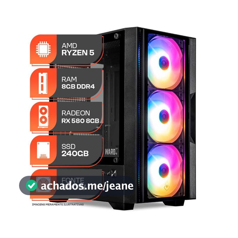 PC Gamer Forge, AMD Ryzen 5 5500, RX 580 8GB, 8GB DDR4, SSD 240GB, 500W 80 Plus