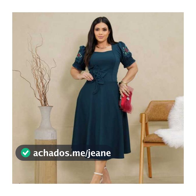 Vestido Camila Feminino Midi em Malha Crepe com Flor Decorativa Moda Evangélica