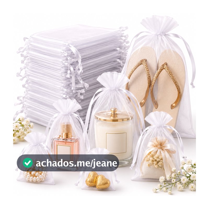 Kit 10/20/50/100 Saco Organza Branco 7x9 9x12 10x15 20x30cm Saquinho Tule Lembrancinha Joia Aniversário Maternidade