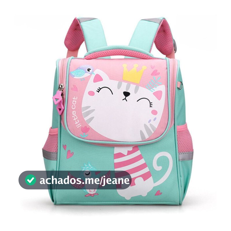 Mochila Escolar Infantil Menino Menina Dinossauro Gatinho de Costas