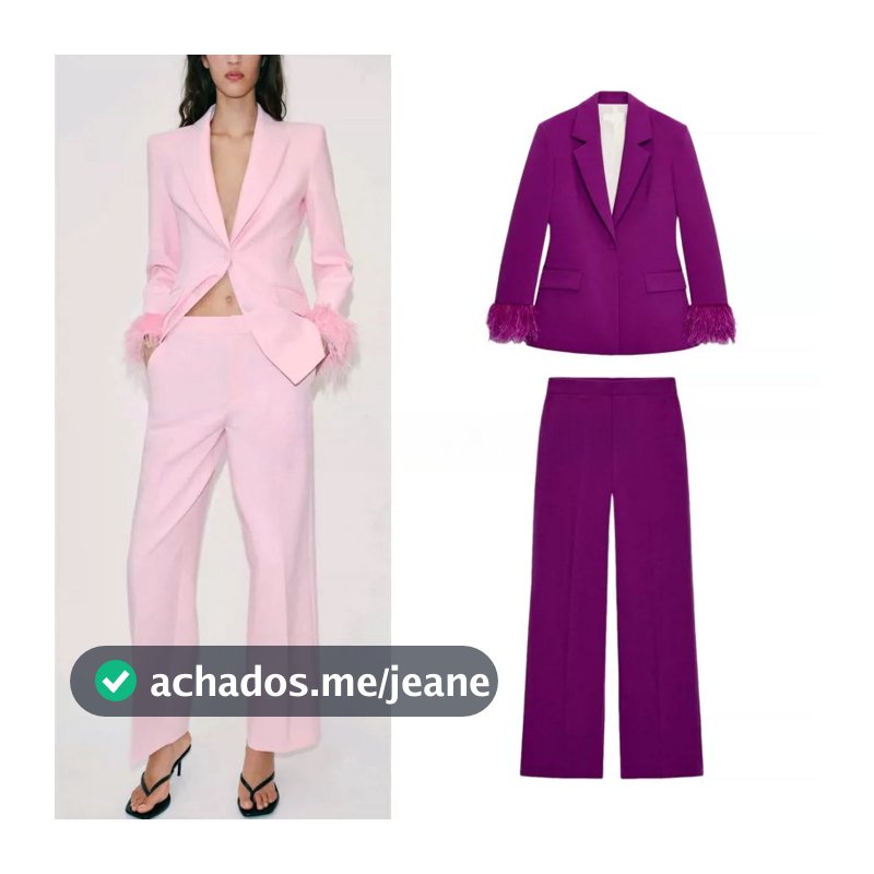 Blazer com punho de penas7844934 2529593 2654593 Calça Perna Reta2654593 2530593 Conjunto de conjunto de conjunto