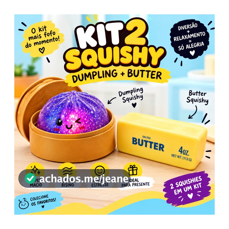 Kit Squishy Dumpling + Butter manteiga Antiestresse Macio Slow Rising Fidget Toy Brinquedo de apertar