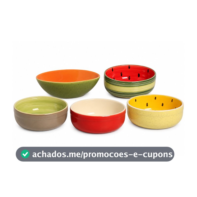 Kit 5 bowls frutas tropicais em cerâmica