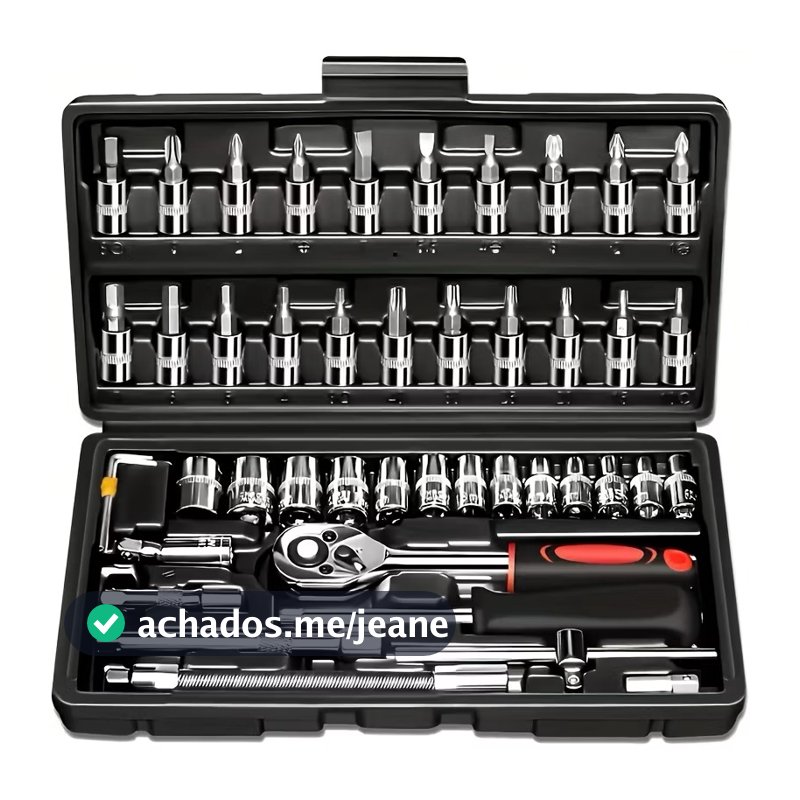 Kit De Ferramentas 46 Peças Jogo De Soquetes Chave Catraca Reversível Com Maleta Jogo De Ferramentas Completo
