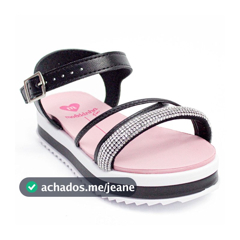 Sandália Molekinha Infantil Menina Flatform Strass 2305.1565 Preto Cristal