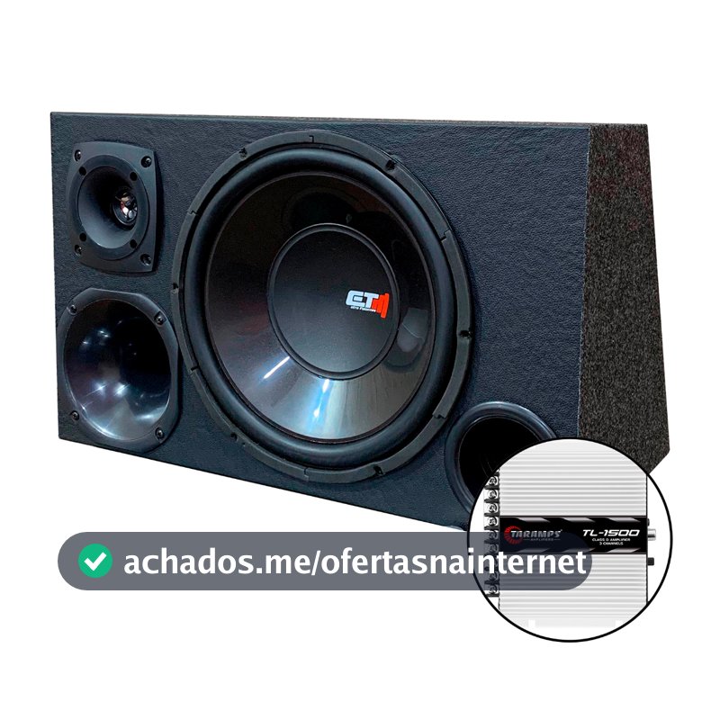 Kit Caixa Trio Som Falante 12 Polegadas + Modulo Taramps ou Stetsom - Kit Subwoofer Preta Driver Corneta Tuiter