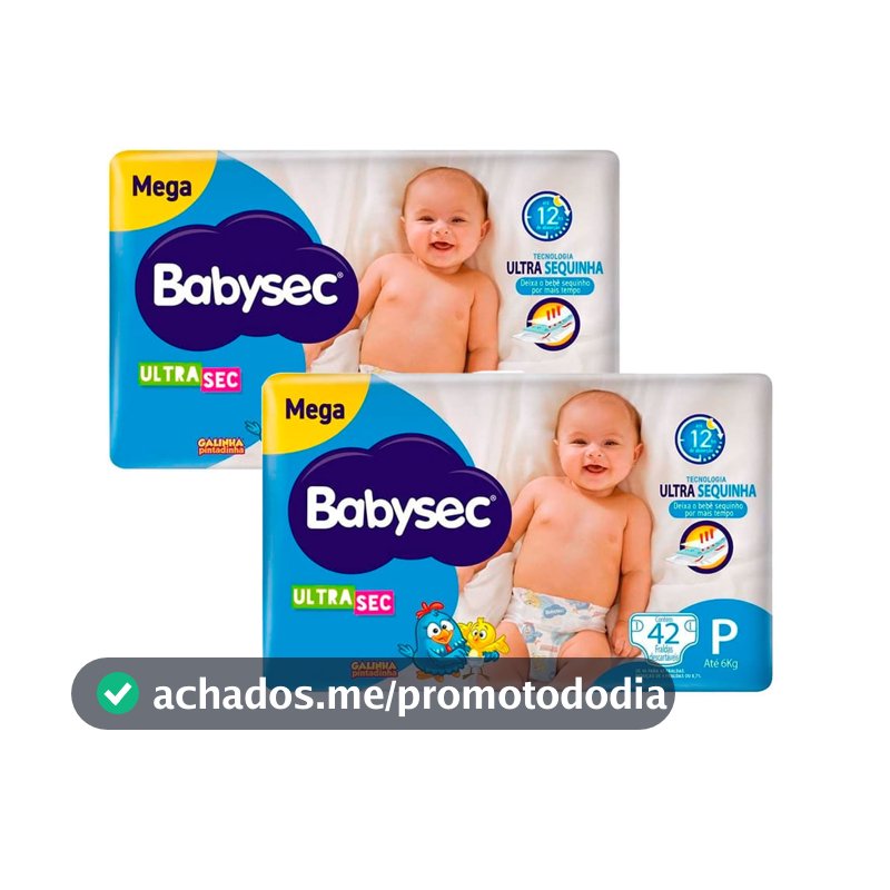 Kit 2 Fralda Babysec Ultrasec Tamanho P Pacote Mega 42 Unidades Descartáveis