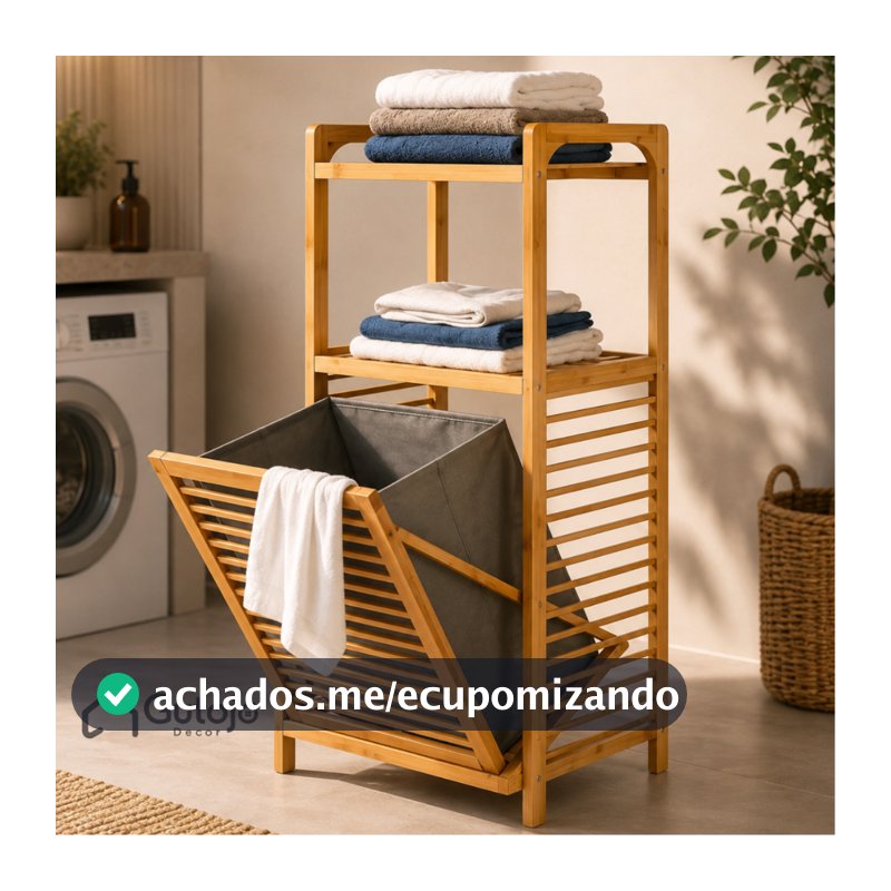 Rack De Bambu Cesto De Roupas Lavanderia C/ 2 Prateleiras Organizador Grande PREMIUM