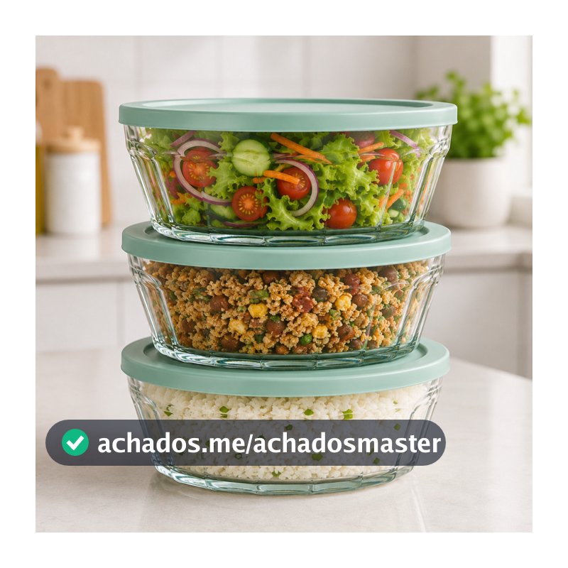 Kit 3 Potes Saladeira Vidro Com Tampa 4 Litros Tigela Grande De Servir Tapoer Multiuso Alimentos