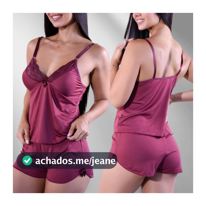 Pijama Fresquinho Baby Doll Malha Fria Tecido  Roupa De Dormir Molinho Liganete Confortavel Sensual Detalhe em Renda
