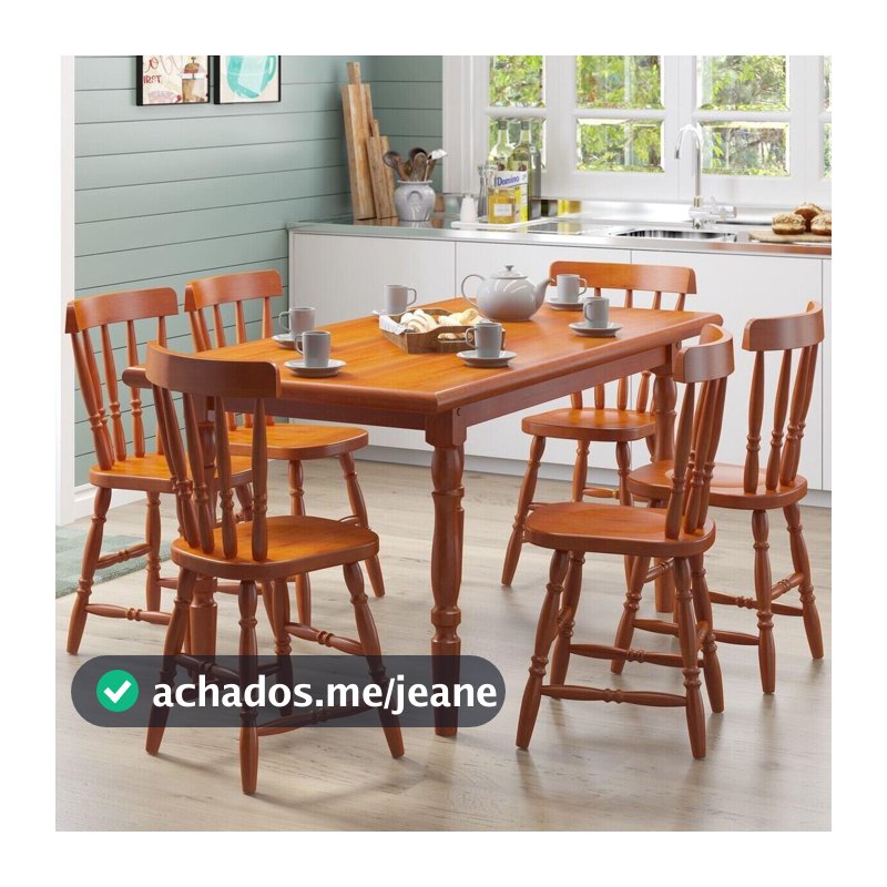 Conjunto Mesa de Jantar 160cm com 6 Cadeiras Madeira Maciça Estilo Colonial Multimóveis CR50085