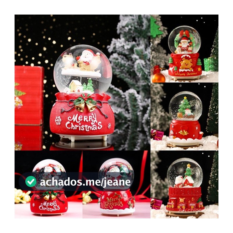 Globo de neve de Natal de 13 CM com 8 músicas e 4 luzes coloridas Caixa de música do Papai Noel Decoração de casa para m