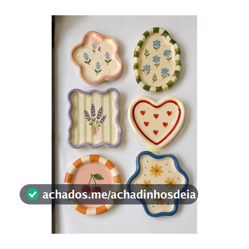 Kit 6 Pratinhos Decorativos Artesanais para Parede e Mesa Posta | Cerâmica Fria Pintada à Mão | Coleção Jardim de Verão