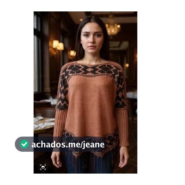 Blusa tricot  jacard poncho com franja capa inverno