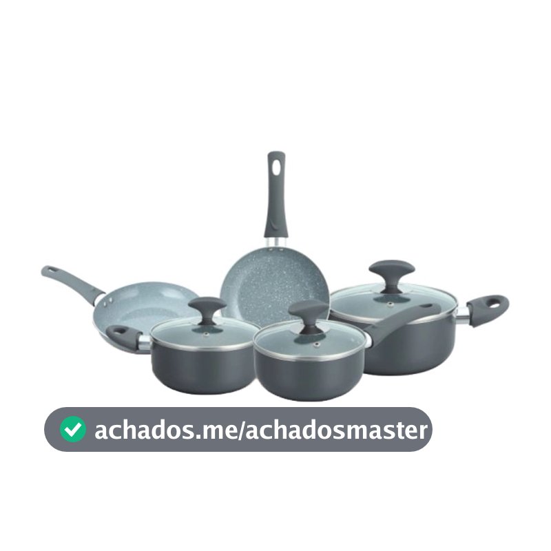 Conjunto de Panelas Cerâmica Cazza Chef Cinza 5 Peças