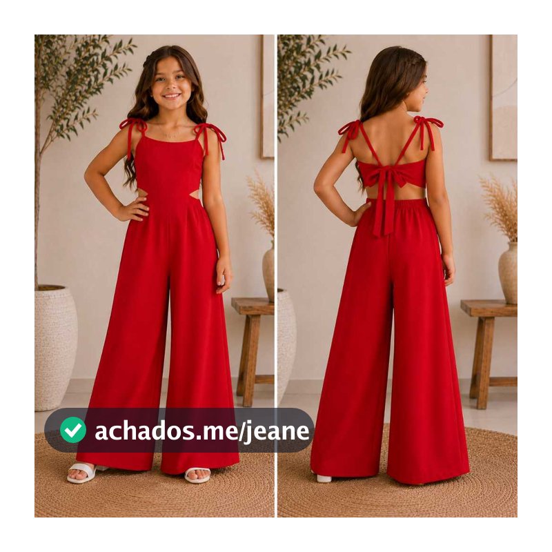 Macacão Longo Liso Infantil Feminino Pantalona  Menina Juvenil Festa Casual 4 ao 16 Anos lançamento