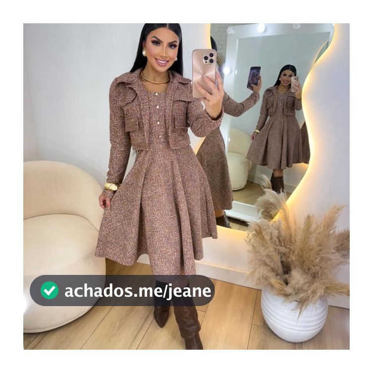 Kit Conjunto 2 Peça Vestido+Casaco Blêizer Tecido Malha Tweed Moda Evangélica, Formaturas, Missas