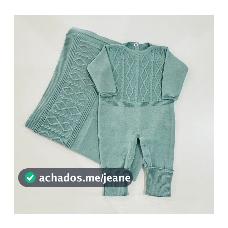 Kit Macacão e Manta Saída Maternidade Trança de Tricô Bebê Reborn RN Roupinha de Bebe