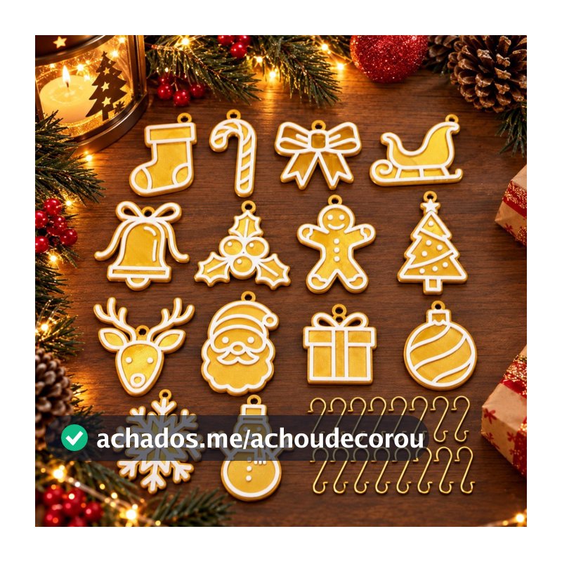 Kit 14 Enfeites de Natal para Árvore Bolachinhas Natalinas Decoração 3D
