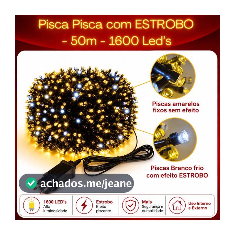 Cordao Led Strobo Pisca Pisca 1600 Leds 50m Prova D'água