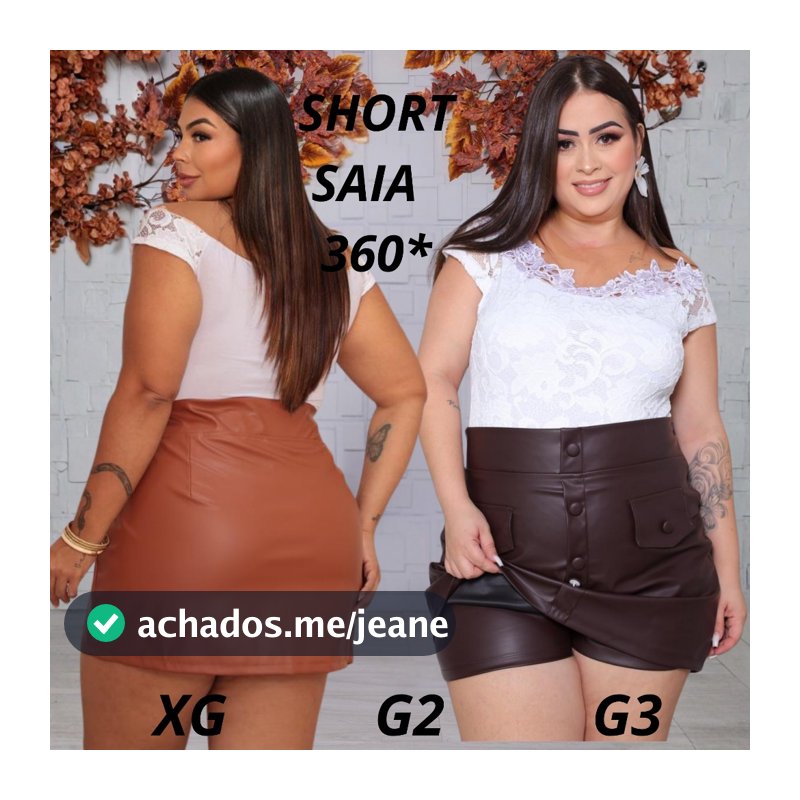 Short Saia Couro 360° Plus Size Feminina com Botões Frontais e Zíper Moda Curvy Tendência, Cintura Alta, XG G1 G2 Gringa