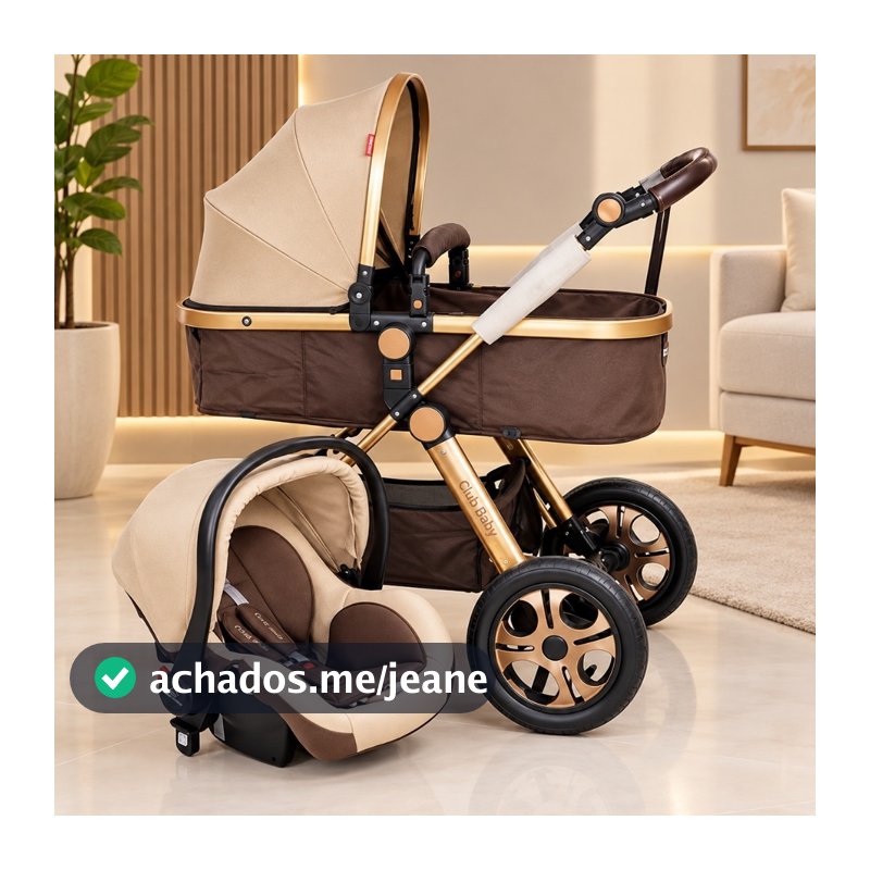 Kit 3 em 1 Carrinho Luxo + Bebê Conforto Marrom Selo Inmetro