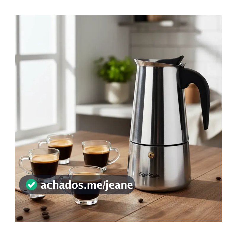 Cafeteira Italiana Inox Premium para 6 Xícaras Casa Cozinha Escritório Uso Doméstico Versátil Prático Moderno Café Cafez