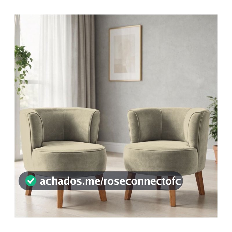 Jogo 2 Poltronas para Sala de Estar Moderna Recepção Tecido Veludo Ergonômica Pés de Madeira
