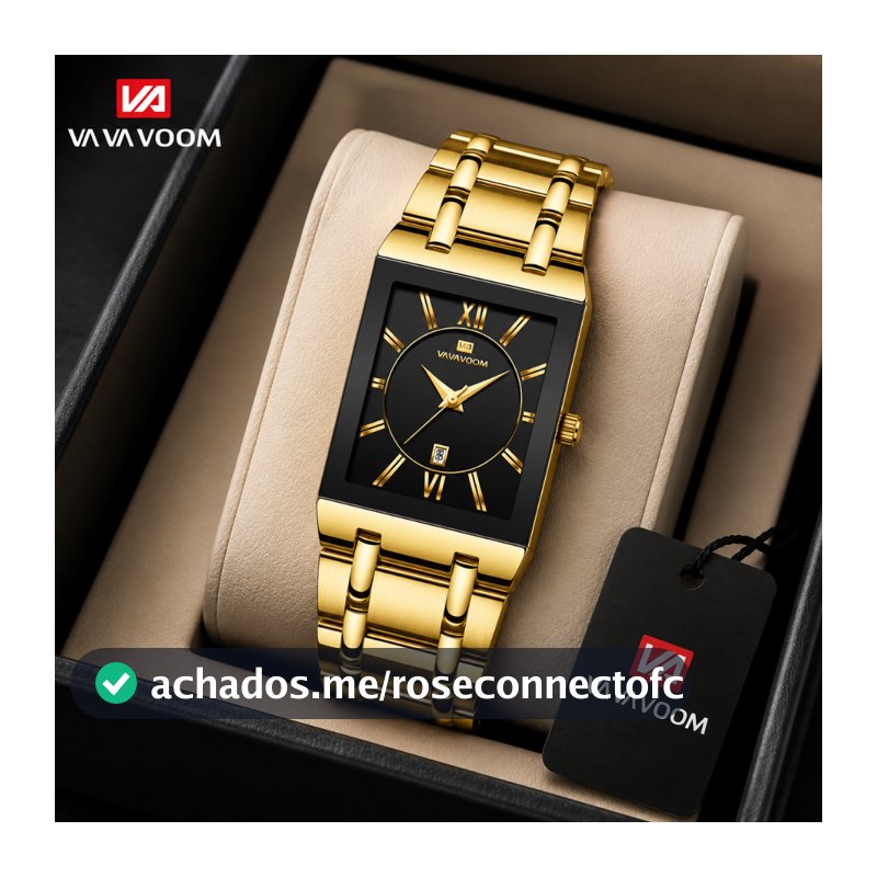 Relógio Masculino VAVAVOOM 2431 Luxo Social À Prova D'água Preto e Dourado/Prata, Aço Inoxidável, Mostrador com Números