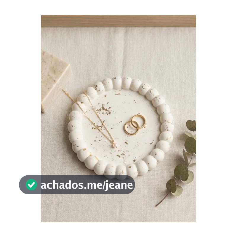 Bandeja Decorativa Em Gesso Com Detalhes Dourado -Porta Joias E Velas Esculpido