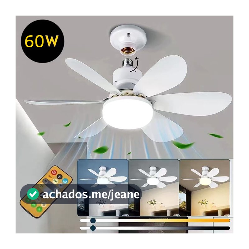 Ventilador De Teto Luz LED 60W  Com 6 Hélices 3 Tipos De Luz Bivolt Com Controle Remoto