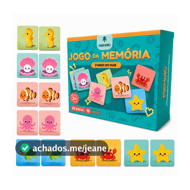Jogo Da Memória Fundo do Mar MDF 20 Peças 5x5cm Brinquedo Educativo Estimula Coordenação Motora E Raciocínio Lógico
