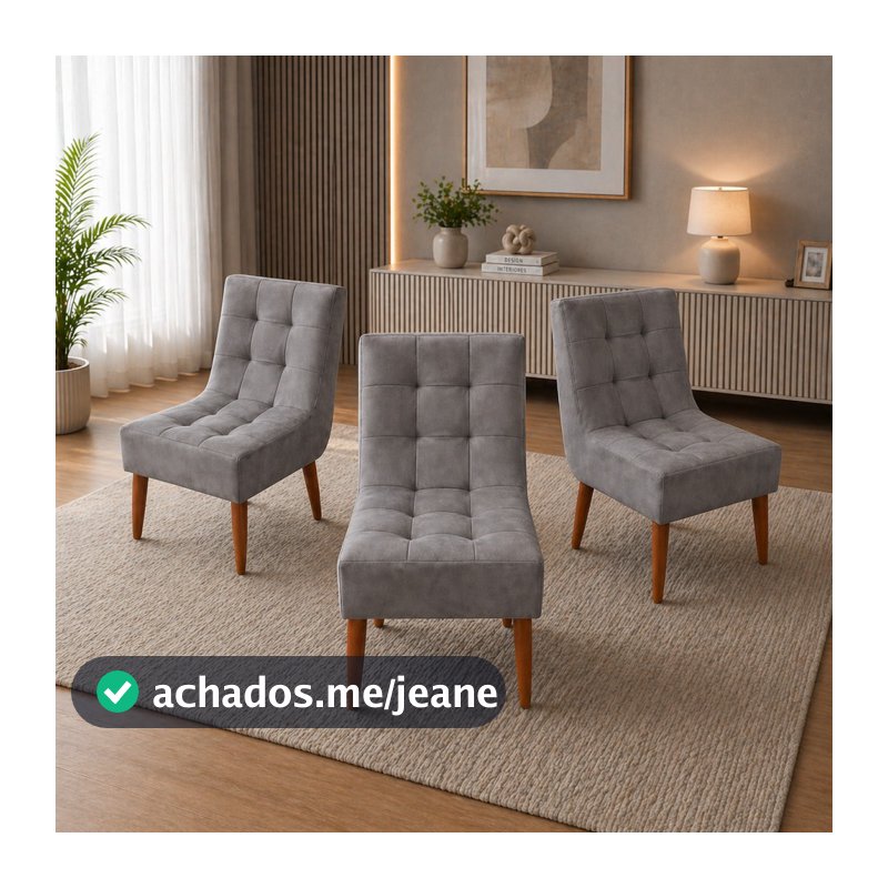 Cadeira Mesa de Jantar Kit 3 Unidade Espuma D23 Pés Palito Suede Decoração  - Trida Moveis