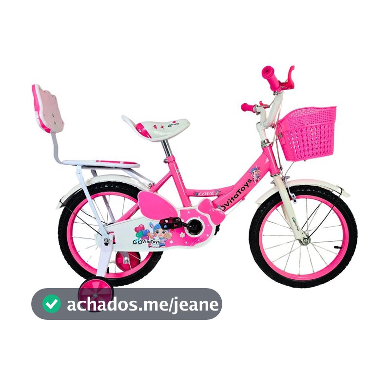 Bicicleta Infantil Feminina Aro 16 C/ Cadeirinha E Cesto VitaToys Cor Pink