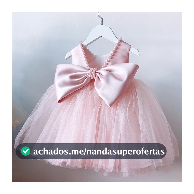 WFRV Vestido De Menina Com Pérolas , Vestidos Infantis Laço Grande , Costas Nuas , Festa De Aniversário , Infantil , Pri