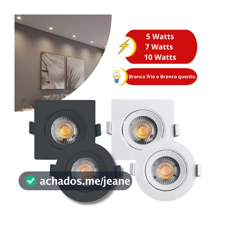 Kit 20/10 Spot Led Luminária 5w 7w 10w Quadrado Redondo Gesso Sanca Branco Frio Quente Bivolt - NOVA