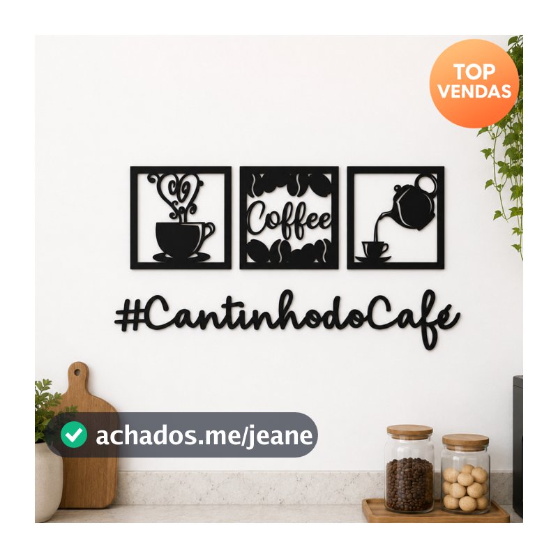 Kit 3 Quadros Cantinho do café cozinha + frase de parede #cantinho do café Minimalista Mdf