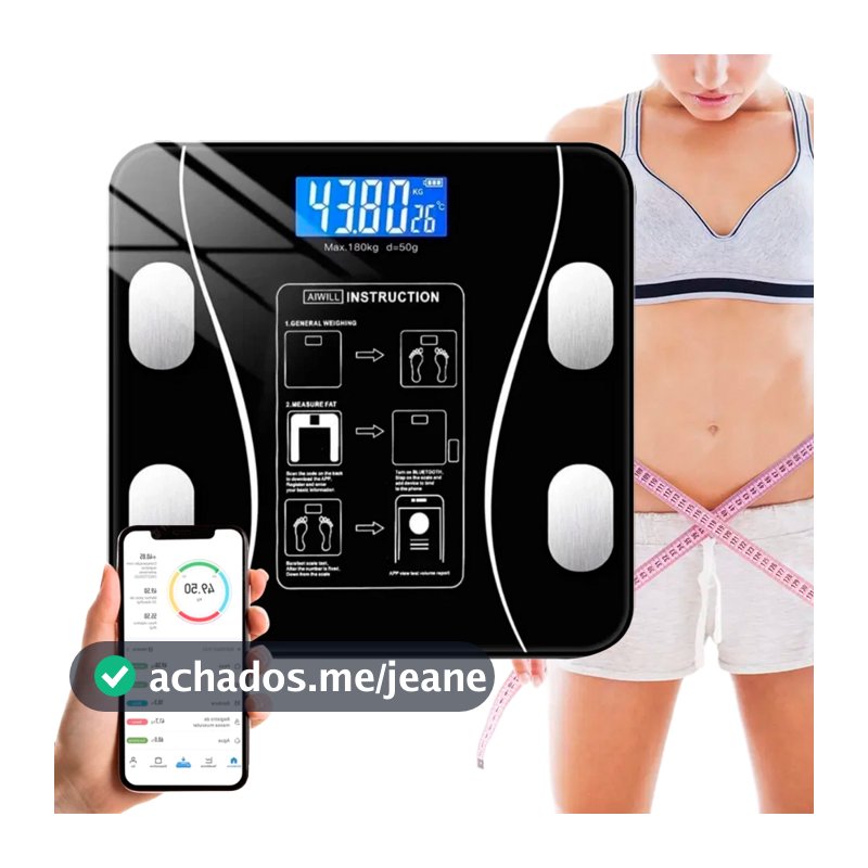 Balança Bioimpedancia Digital Bluetooth Corporal até 180kg Resultado Pelo Celular