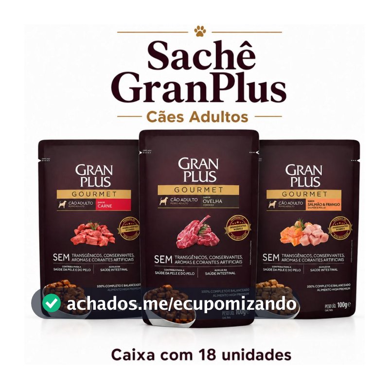 Ração Úmida GranPlus Carne Cães Adultos Cx 18 Sachês 100g