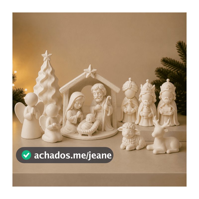 Presépio de Natal Decorativo com Sagrada Família Reis Magos Anjos Árvore e Animais Enfeite para Aparador Mesa e Sala