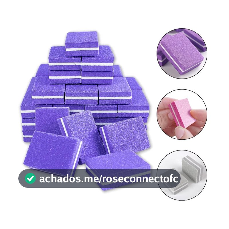 Kit 50 Mini Lixa Bloquinho Polidor Buffer Gramatura 100/180 Unha de Gel Alongamento de Unhas Manicure Nail Designer