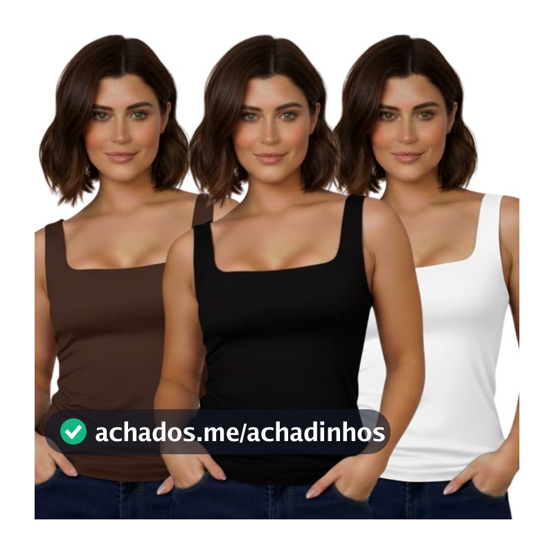 Kit 3 Regata Feminina Gola Quadrada Suplex Premium