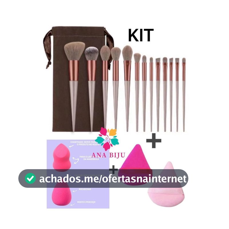 Kit de Pincel 13 + 2 Esponjas + 1 Kit esponja de Pó diamante COR aleatório